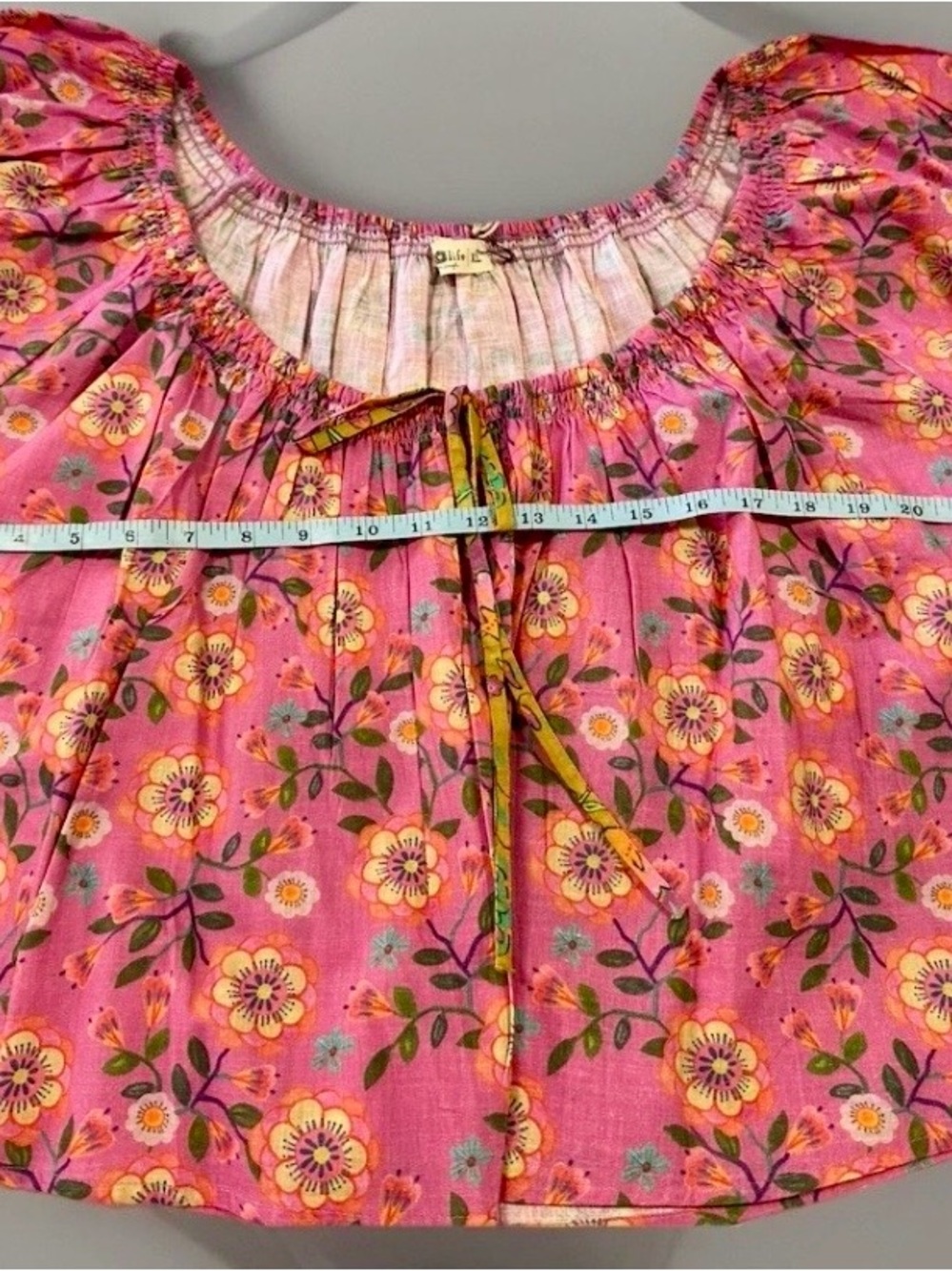 NATURAL LIFE Camille Cotton Swing Top Puff Sleeves Pink Vines XL NWT - Picture 3 of 4